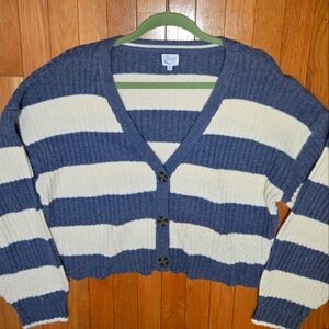 Francesca Collections cardigan sweater blue/cream size XL
